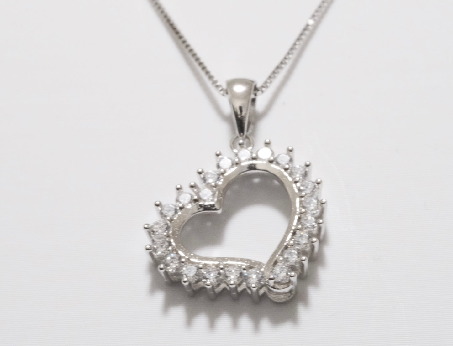 Heart Necklace with Small Round CZ with Box Chain