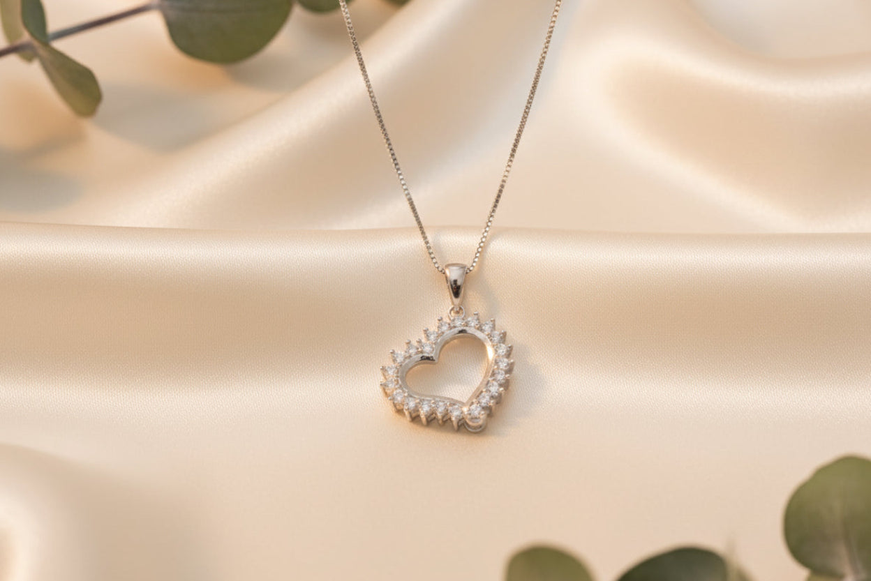 Heart Necklace with Small Round CZ with Box Chain