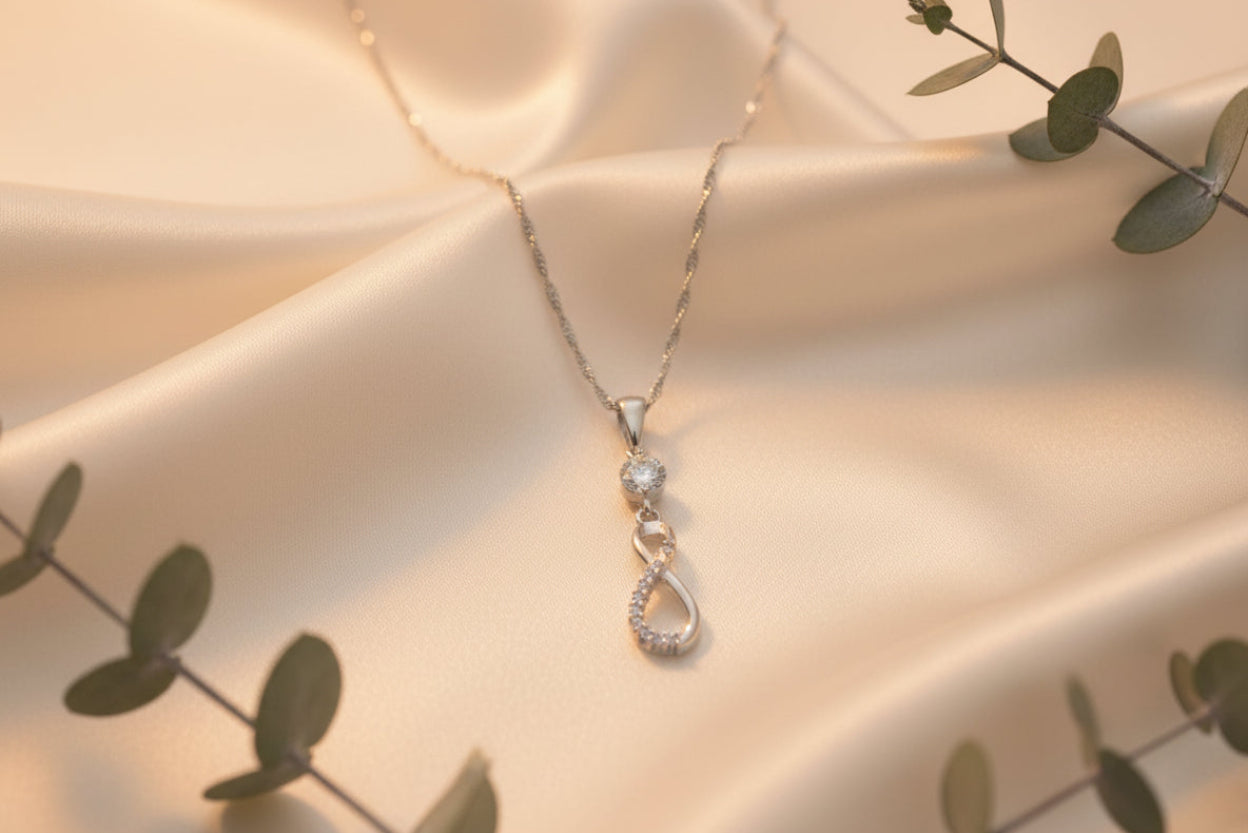 Infinite Necklace with Small Round CZ with a box chain