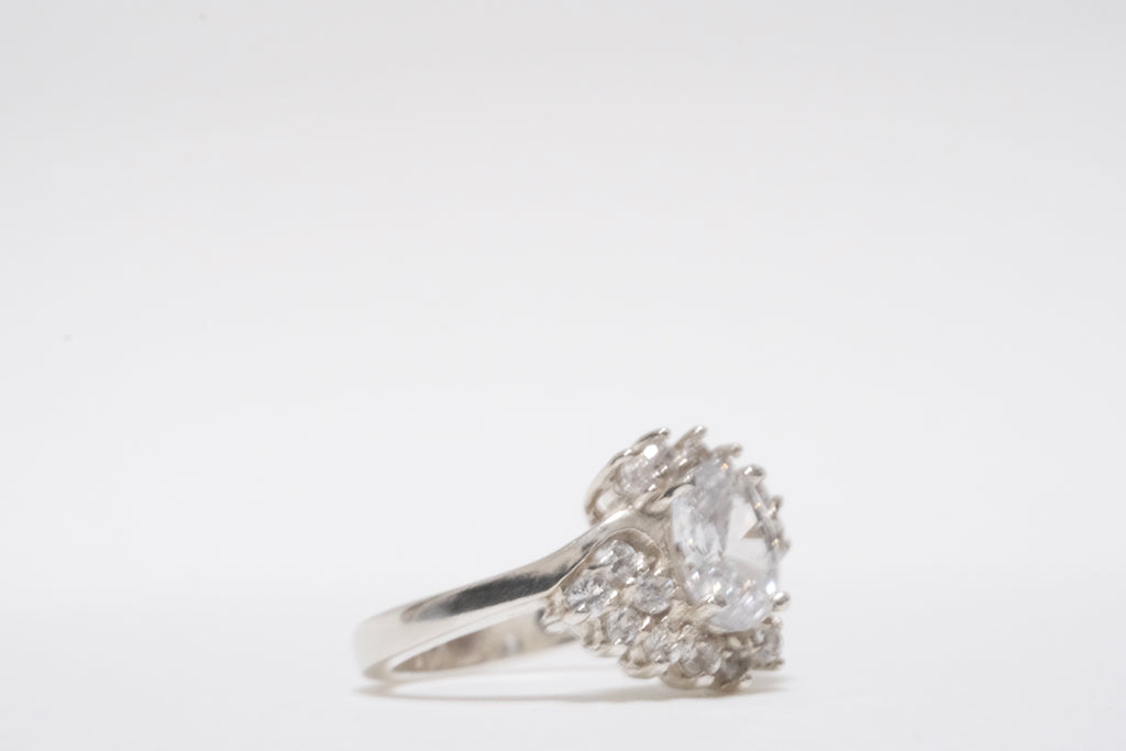 Oval center CZ with Small round CZ 925 Silver Ring