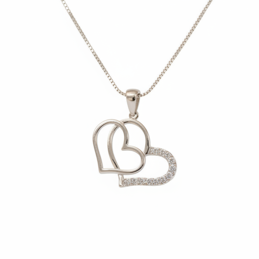 925 Sterling Silver Double Heart Pendant Necklace