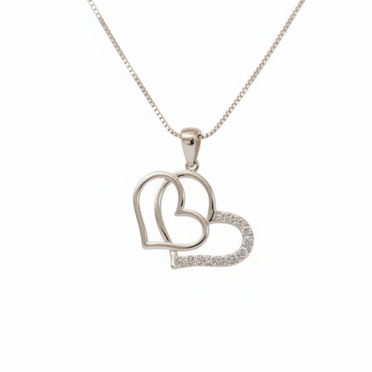 925 Sterling Silver Double Heart Pendant Necklace