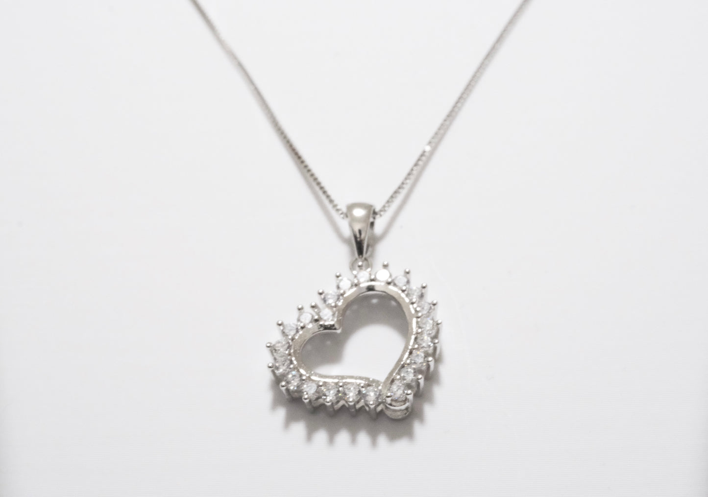 Heart Necklace with Small Round CZ with Box Chain