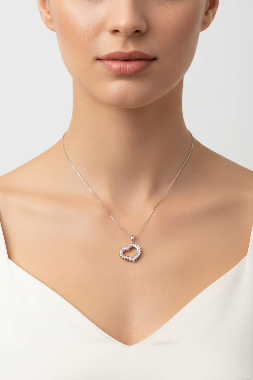 Heart Necklace with Small Round CZ with Box Chain