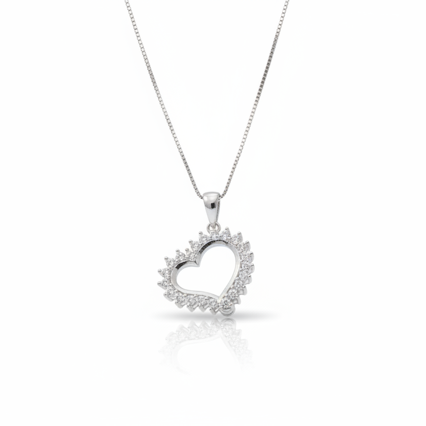 Heart Necklace with Small Round CZ with Box Chain