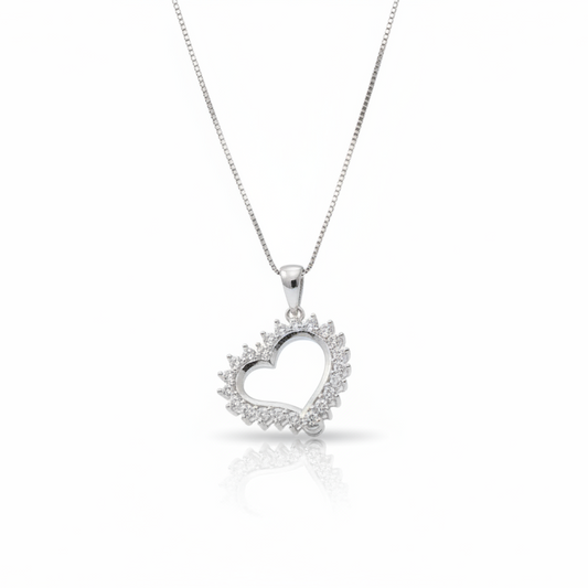 Heart Necklace with Small Round CZ with Box Chain