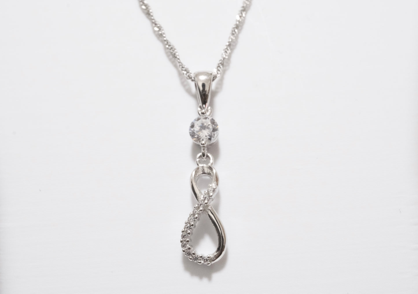 Infinite Necklace with Small Round CZ with a box chain