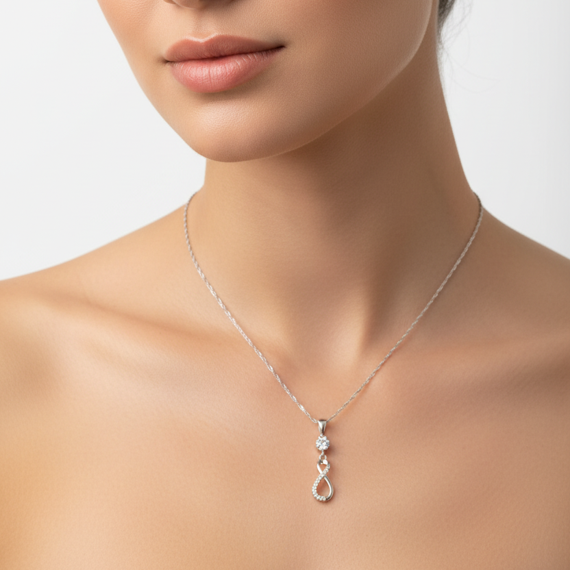 Infinite Necklace with Small Round CZ with a box chain