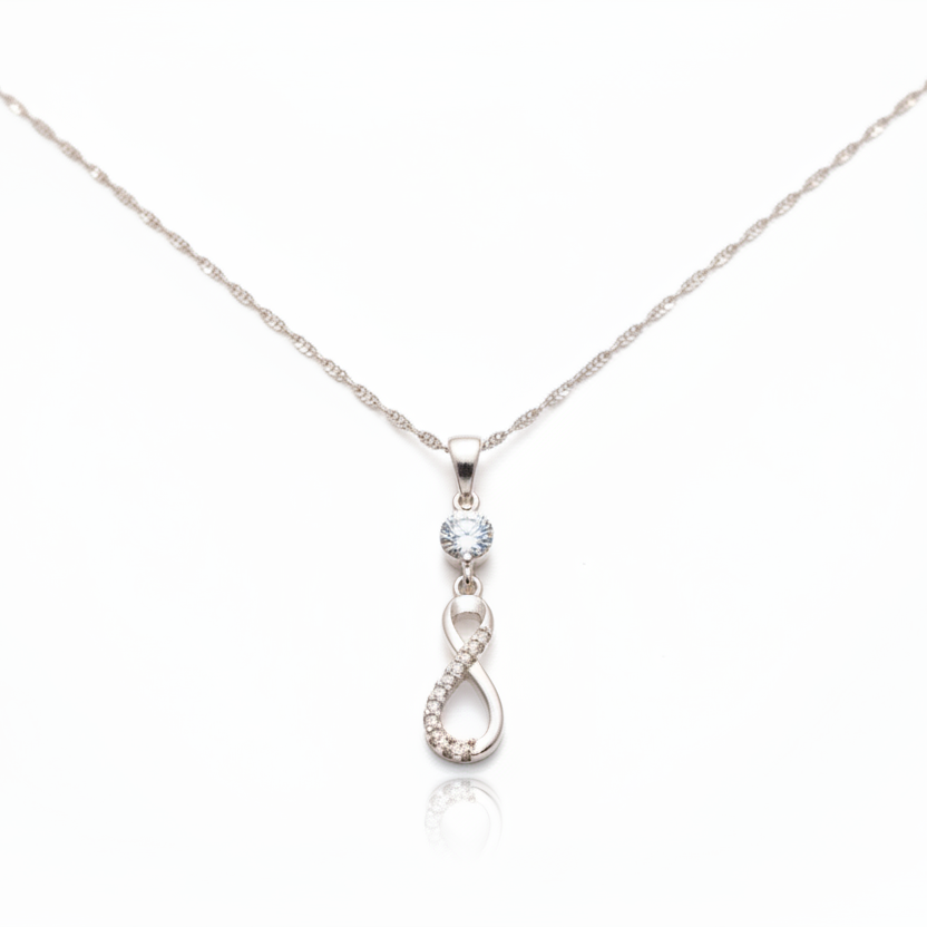 Infinite Necklace with Small Round CZ with a box chain