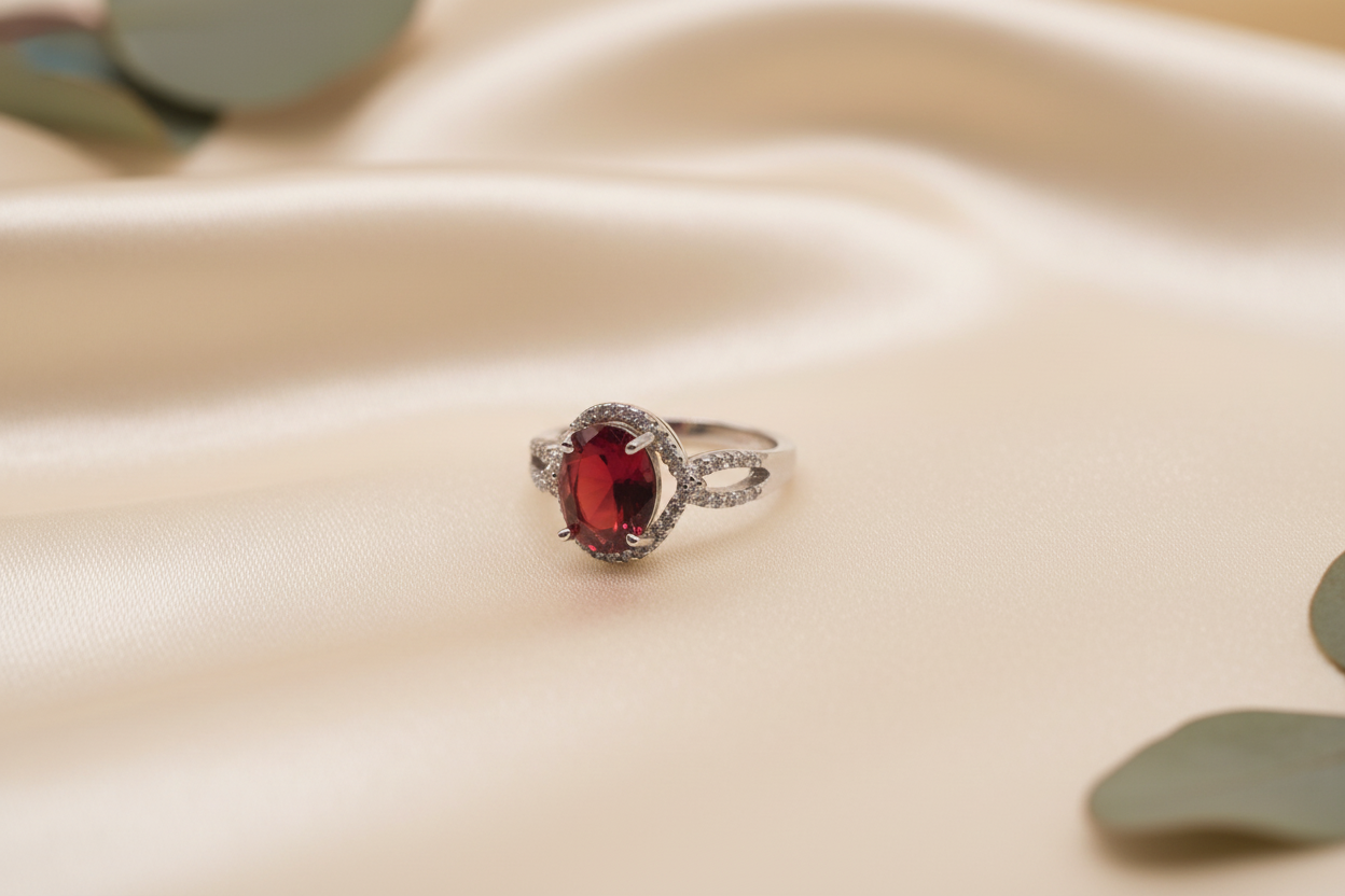 Sterling Silver Ring with Red Gemstone