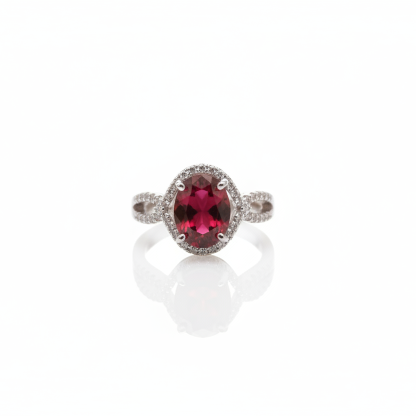 Sterling Silver Ring with Red Gemstone