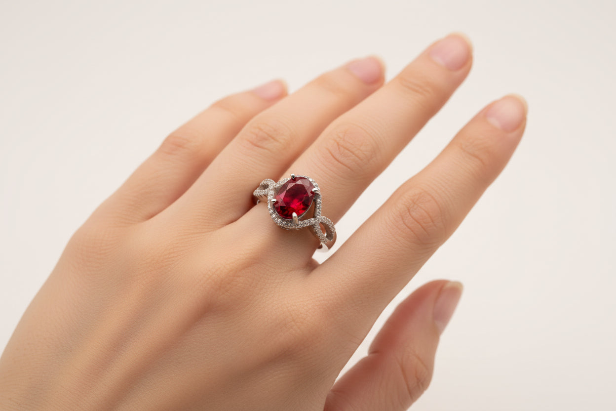 Sterling Silver Ring with Red Gemstone