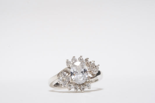 Oval center CZ with Small round CZ 925 Silver Ring