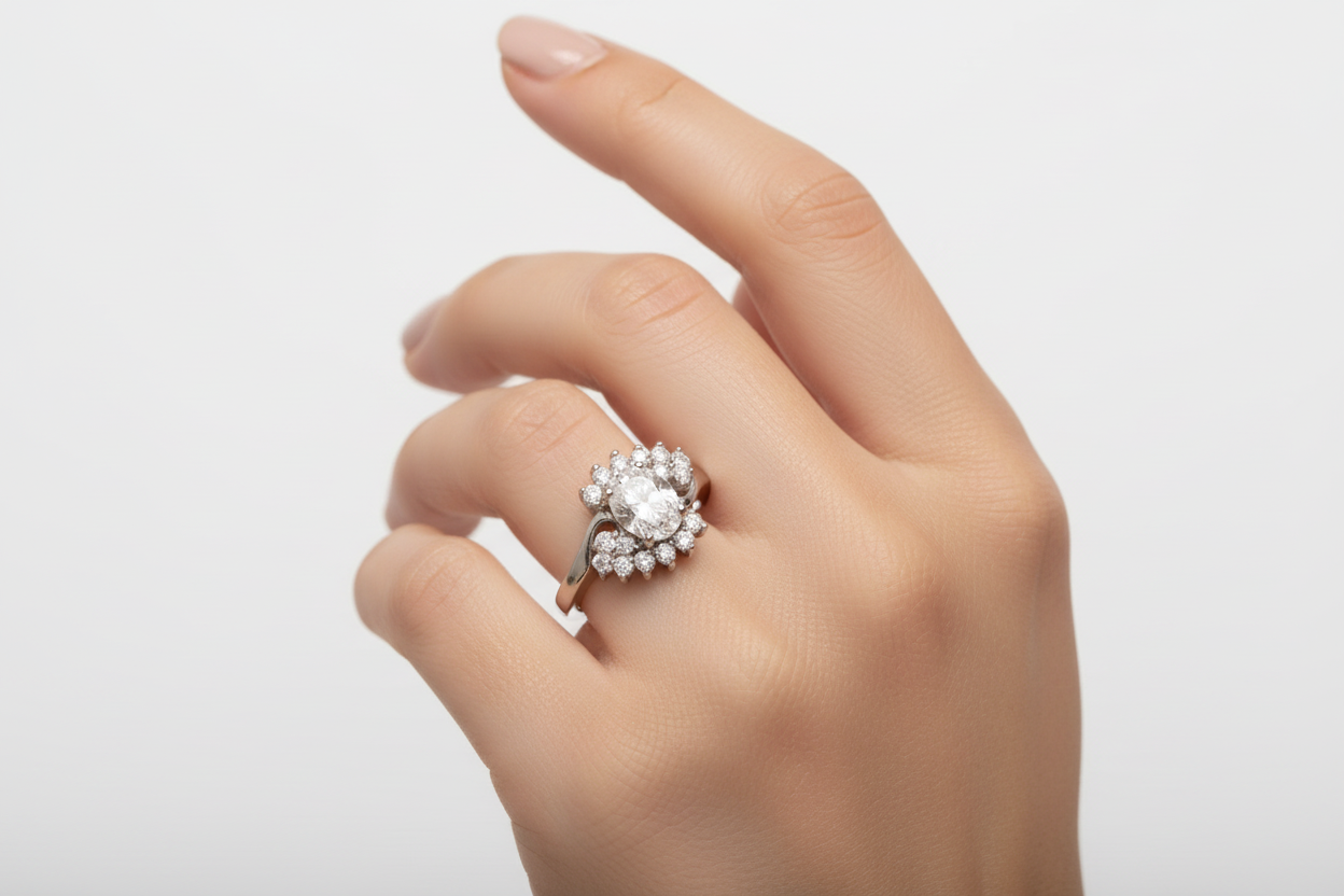 Oval center CZ with Small round CZ 925 Silver Ring