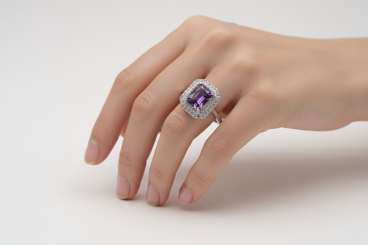Sterling Silver Ring with Purple Gemstone