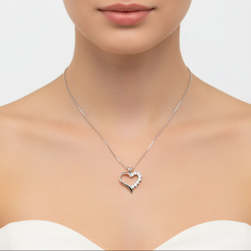 Sterling Silver Heart Necklace with Crystals