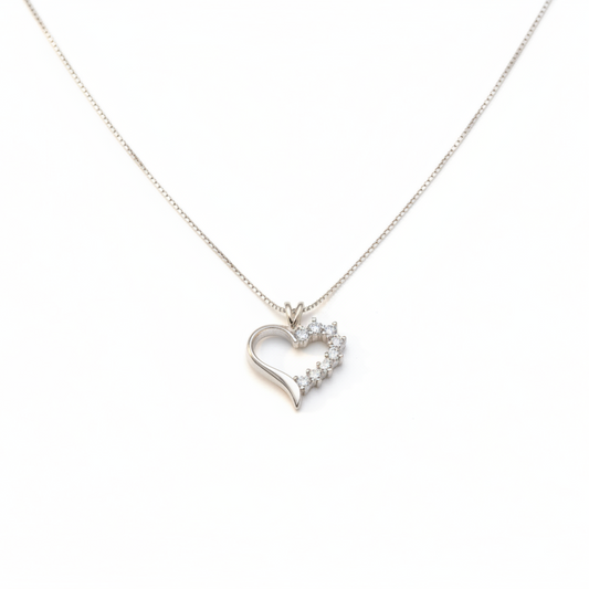 Sterling Silver Heart Necklace with Crystals