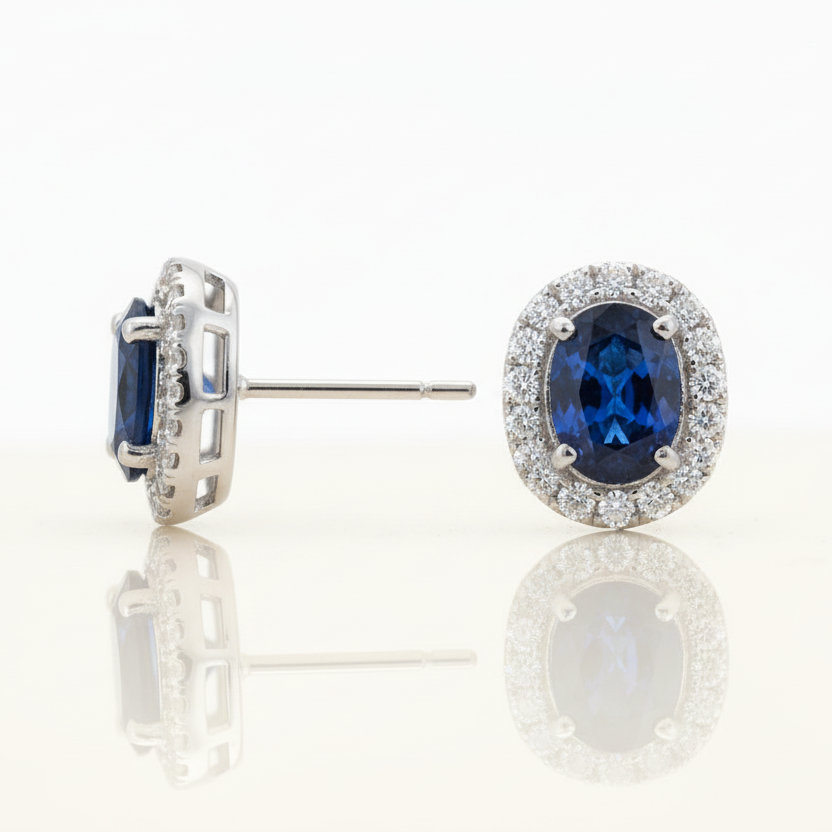 Sapphire & Diamond Halo Stud Earrings