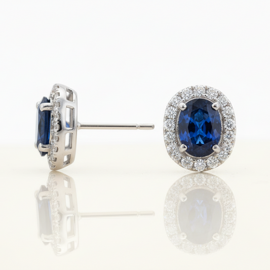 Sapphire & Diamond Halo Stud Earrings