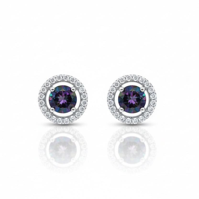 Synthetic Alexandrite Halo Stud Earrings