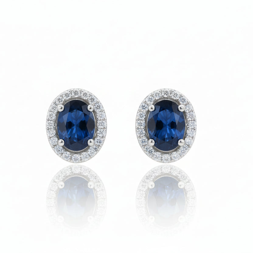 Sapphire & Diamond Halo Stud Earrings