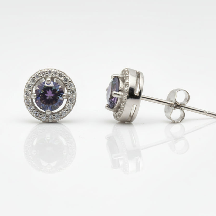 Synthetic Alexandrite Halo Stud Earrings