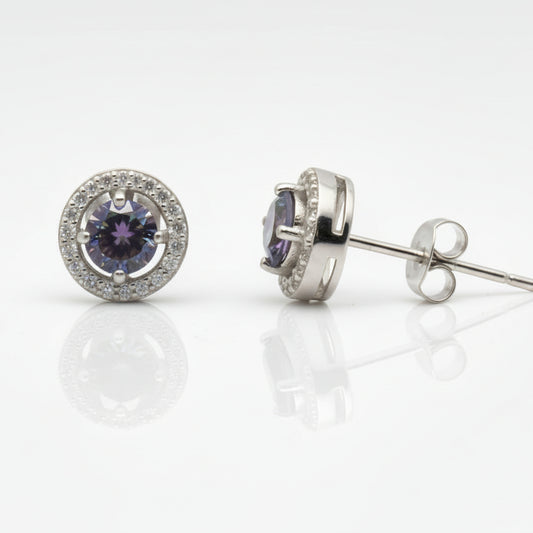 Synthetic Alexandrite Halo Stud Earrings